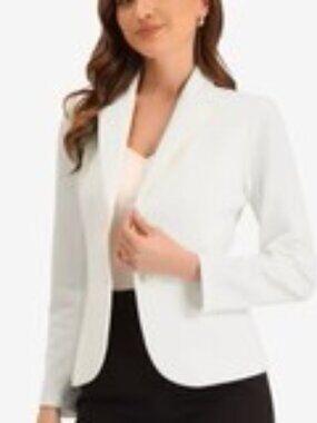 Work Office Lapel Collar Stretch Jacket Suit Blazer - Medium. White